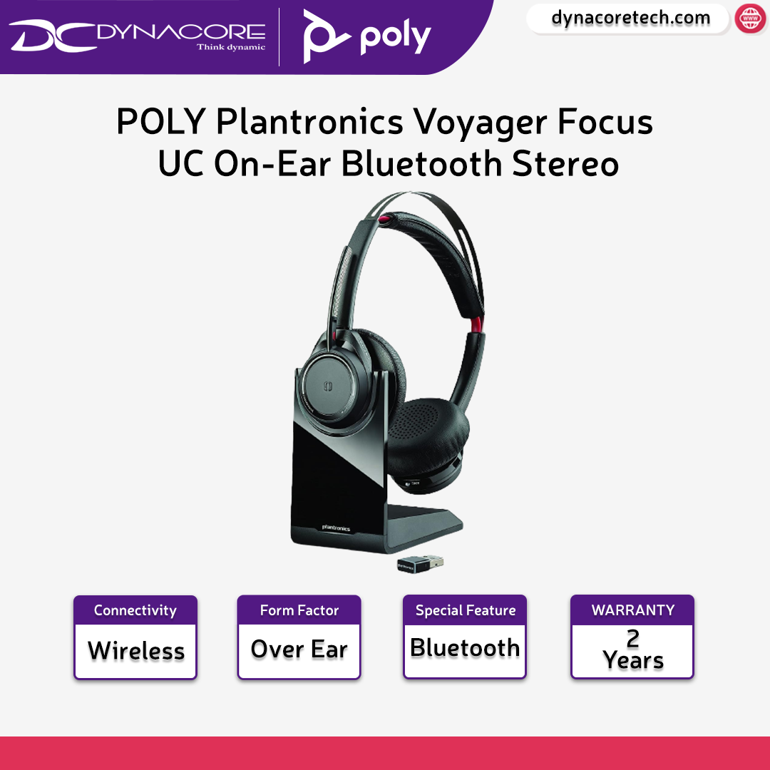 POLY Plantronics Voyager Focus UC Bluetooth Stereo On-Ear Active Noise Cancelling Headset w Charge Stand - Voyager Focus - 017229191075