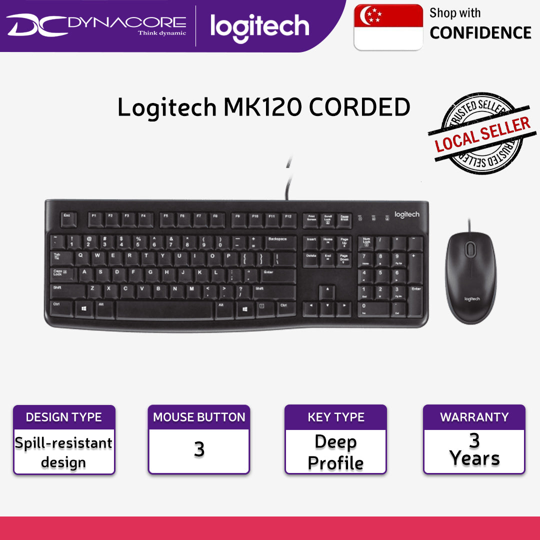 Logitech MK120 920-002586 USB Wired Keyboard and Mouse Desktop Combo - 097855067036