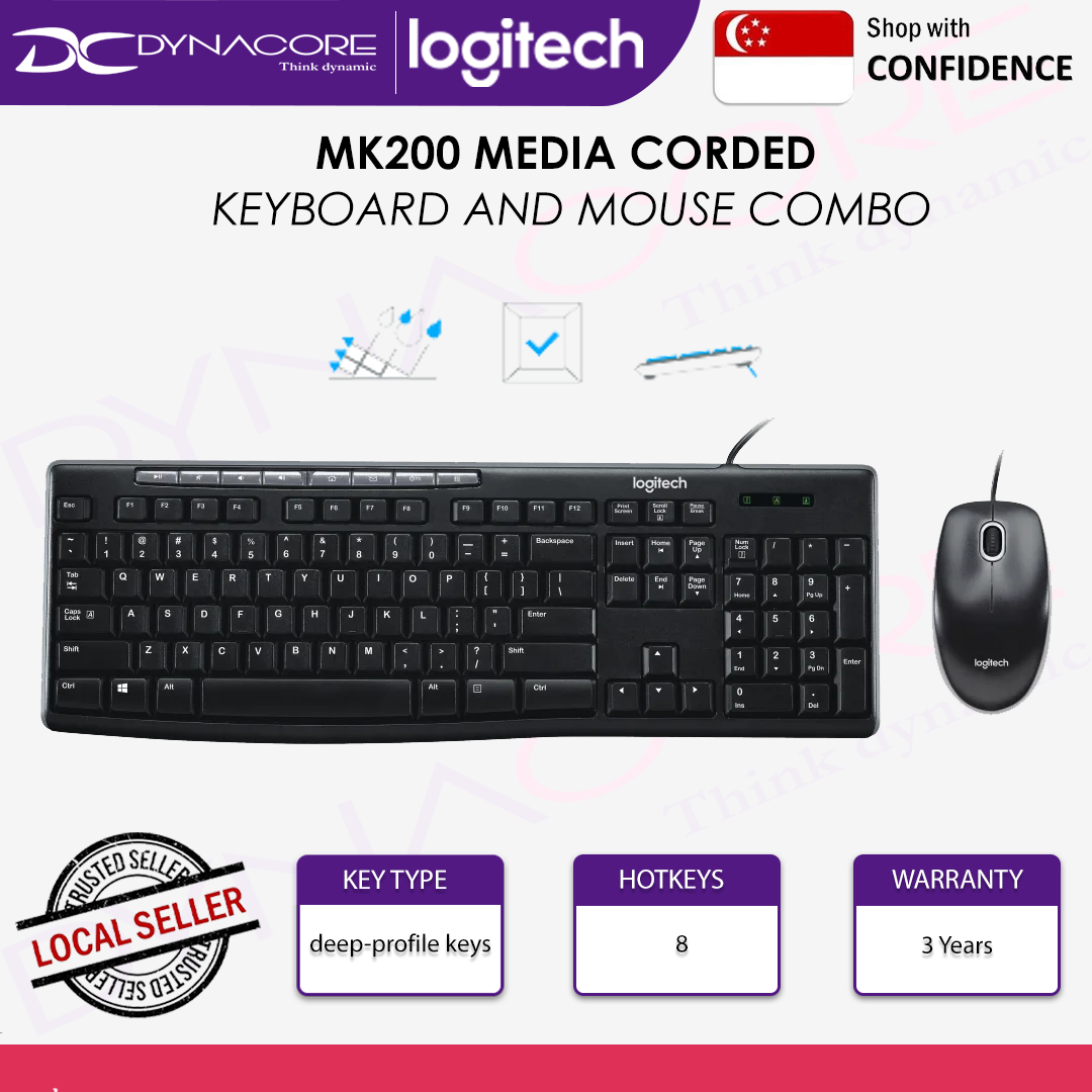 Logitech MK200 USB Multi Media Wired Combo Keyboard Mouse 920-002693 - 097855069412