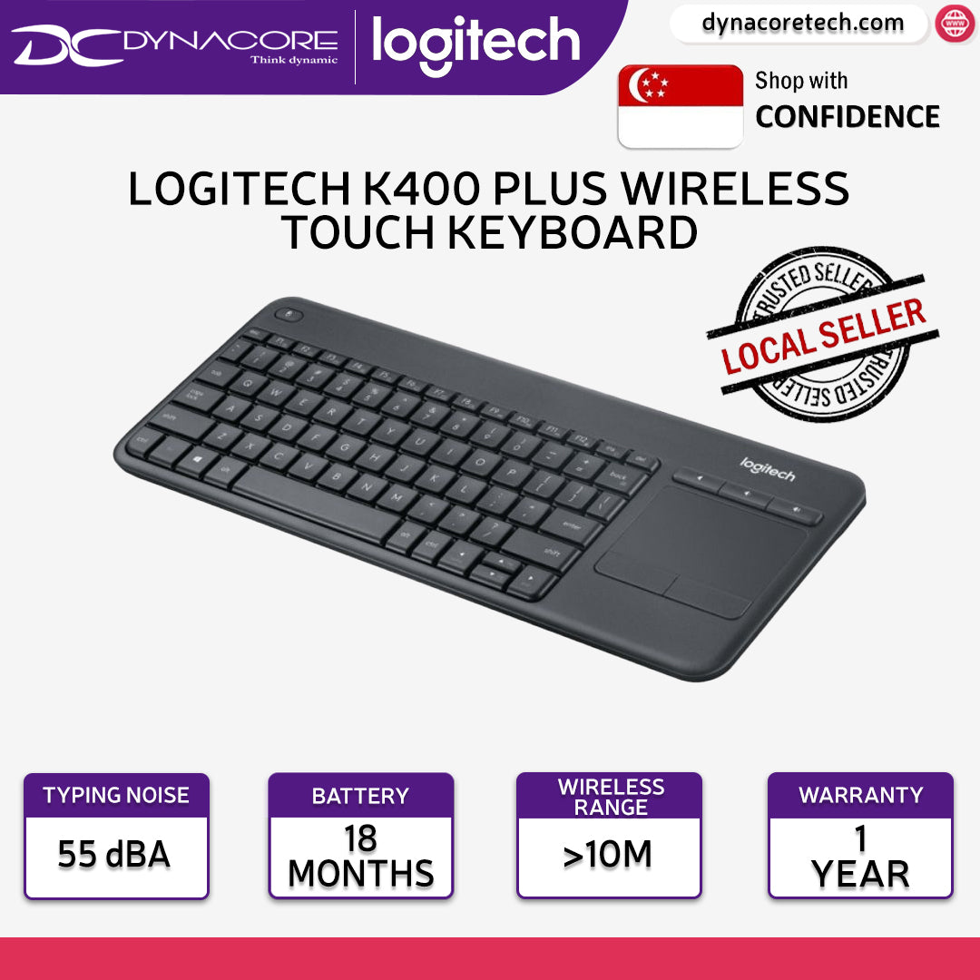 Logitech K400 Plus Wireless Touch Keyboard - Black / 920-007165 - 097855115348