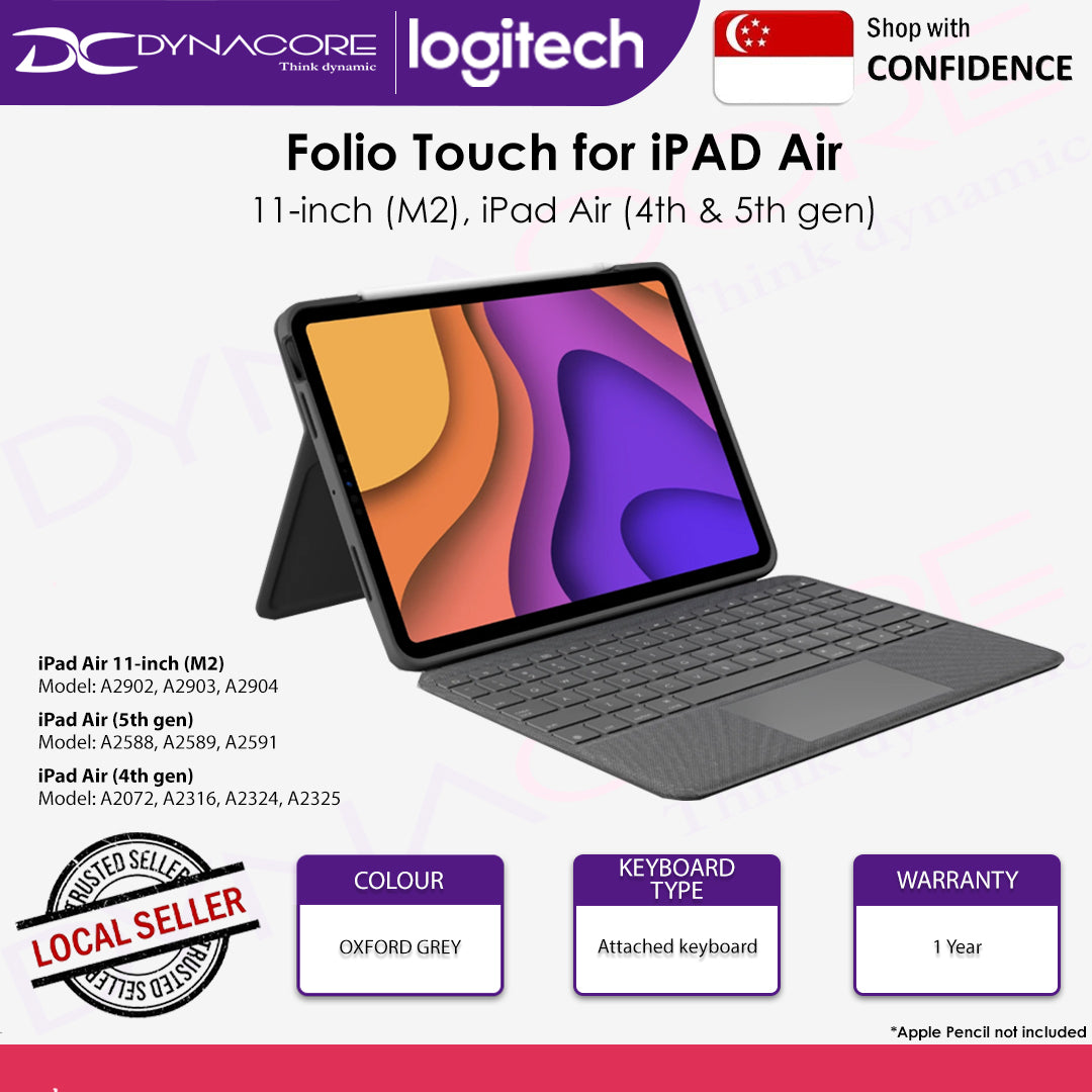 Logitech Folio Touch Oxford Grey English for iPad Air (4th & 5th gen) - 920-009954 - 097855163486
