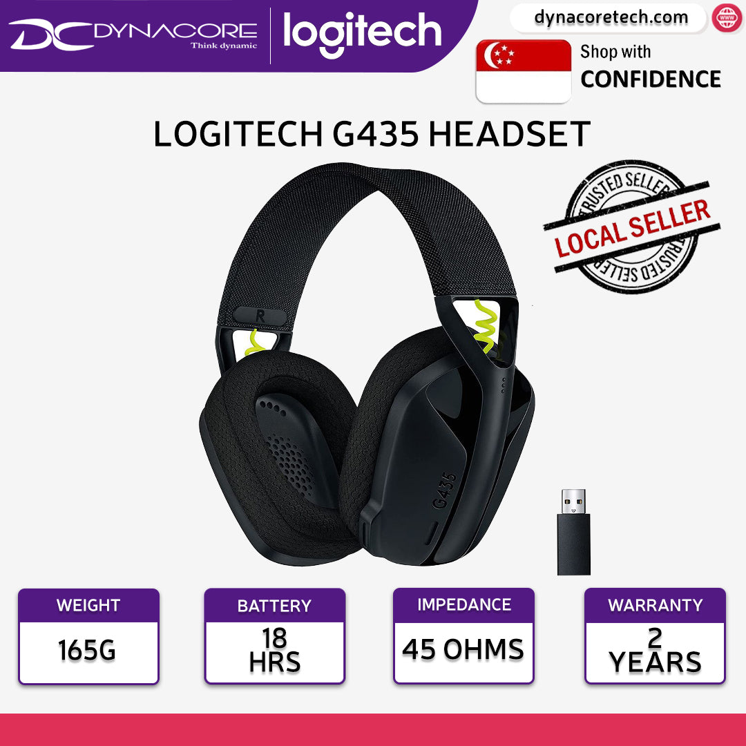 Logitech G435 Ultra-Light LIGHTSPEED Wireless Gaming Headset - Black and Neon Yellow - 097855165770