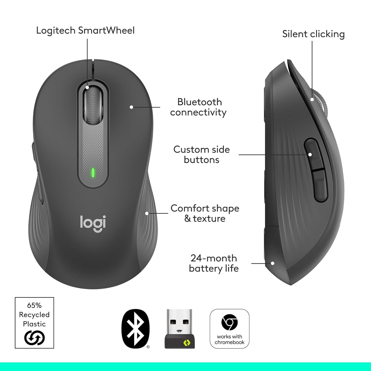 Logitech Signature M650 L Wireless Mouse - Graphite 910-006247 - 097855167774