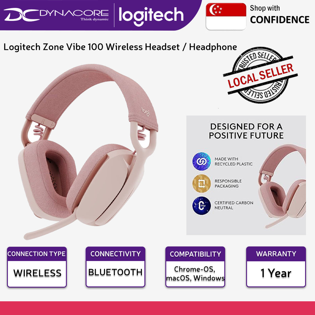 Logitech Zone Vibe 100 Wireless Headset / Headphone - Rose ( Replacement model for Logitech H600 / H800 ) -097855176554
