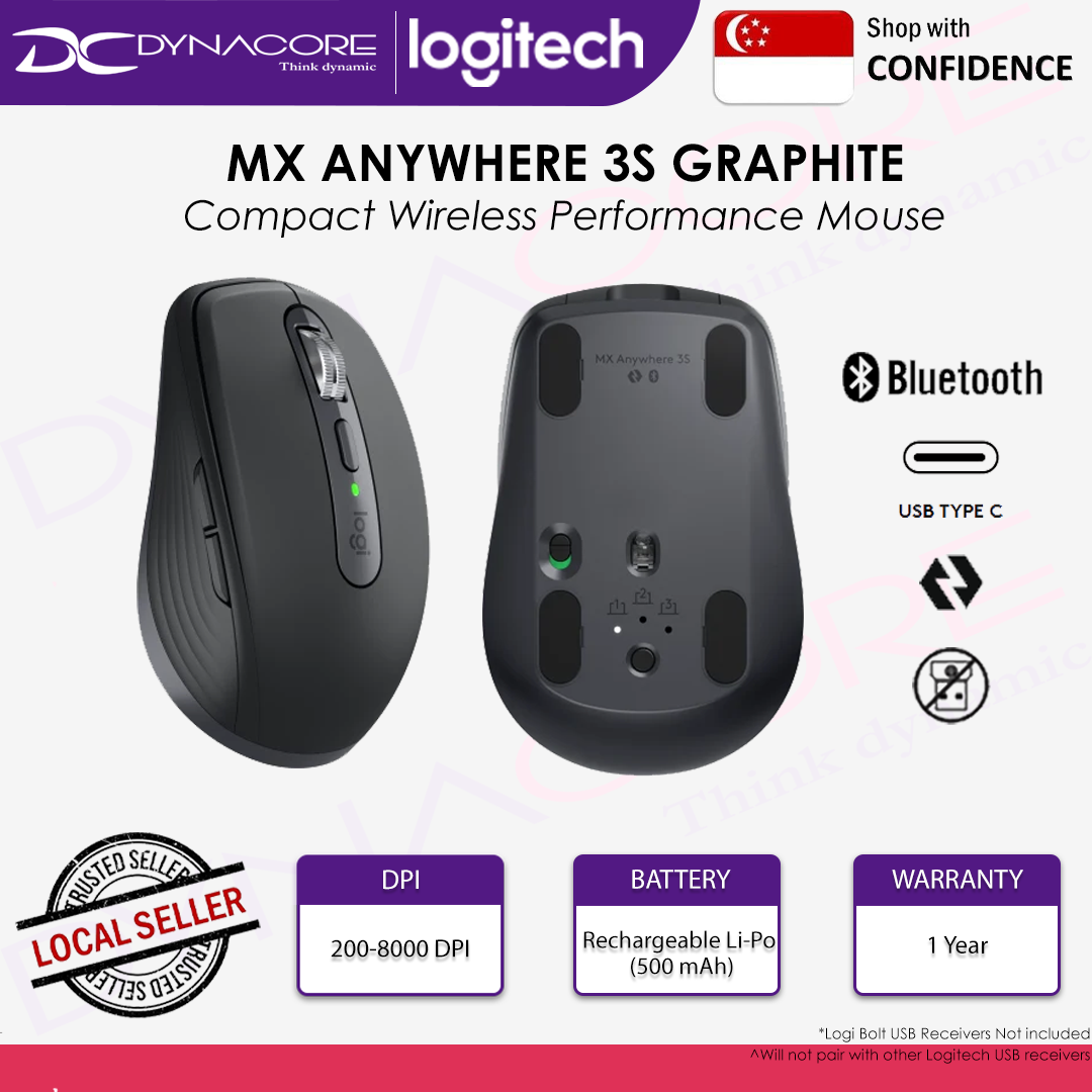 Logitech MX Anywhere 3S Compact Wireless / Bluetooth Performance Mouse - Graphite - 097855184047