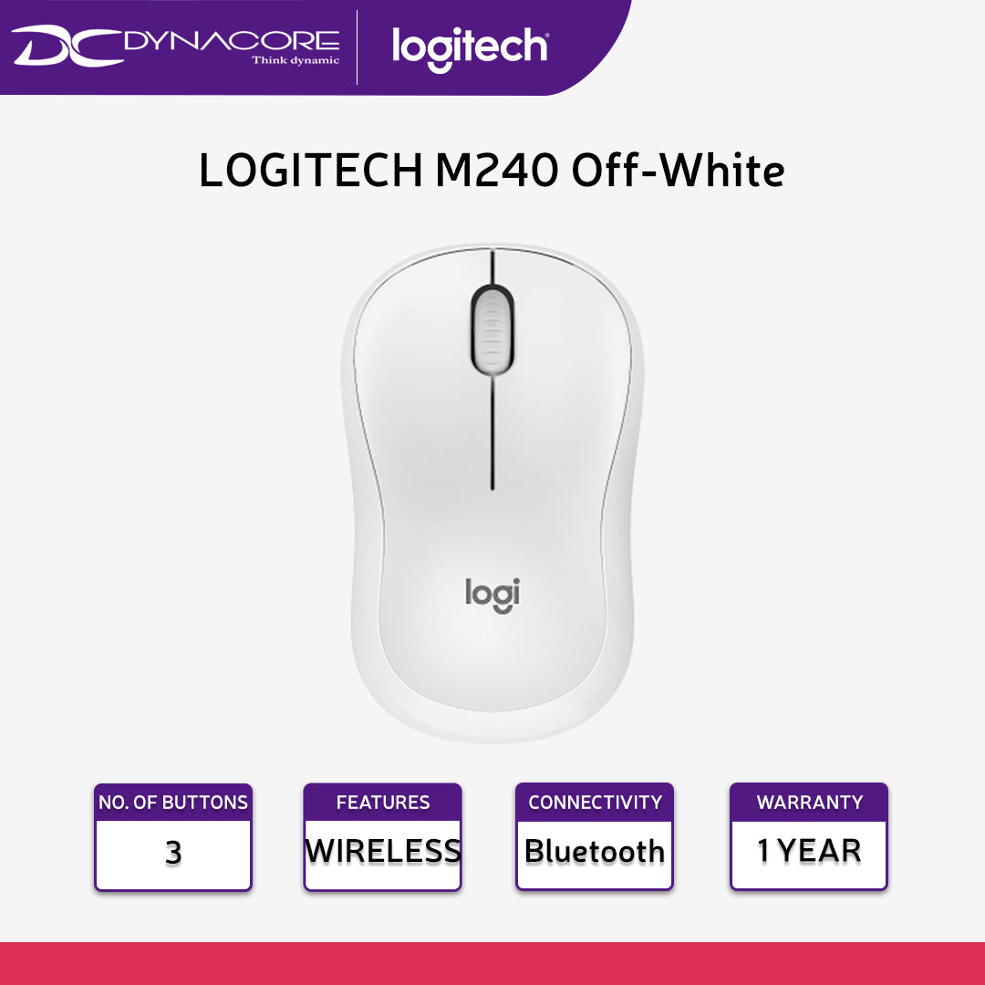 LOGITECH M240 Off-White Silent Bluetooth Mouse with Silent Clicking - 097855187758