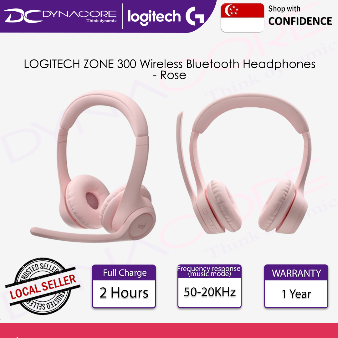 LOGITECH ZONE 300 Wireless Bluetooth Headphones, Dual Noise-canceling Mics, All Day Battery, Ultra Light Weight Comfort - ROSE - 097855193674