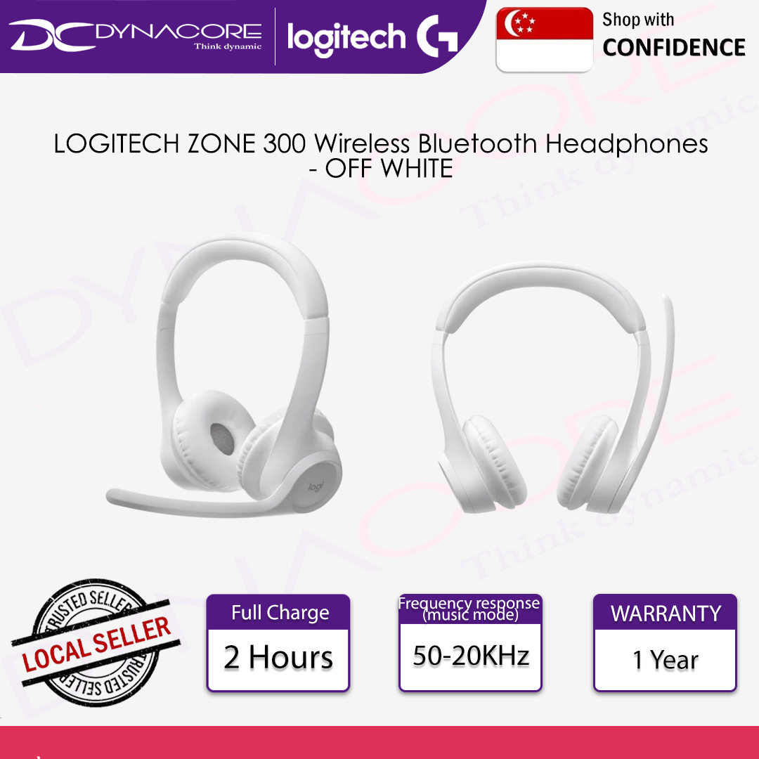 LOGITECH ZONE 300 Wireless Bluetooth Headphones, Dual Noise-canceling Mics, All Day Battery, Ultra Light Weight Comfort - OFF WHITE - 097855193704