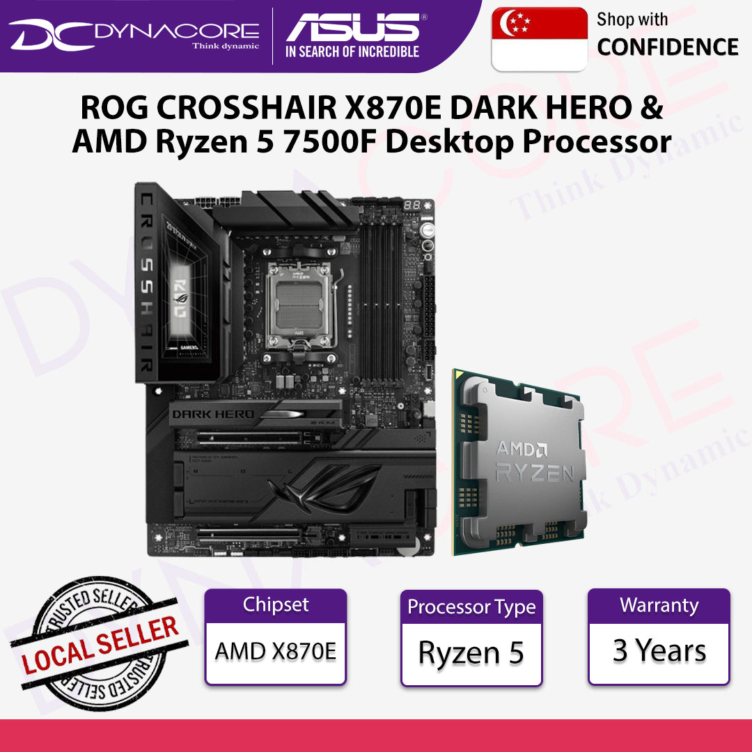 ASUS ROG CROSSHAIR X870E DARK HERO MOTHERBOARD & AMD Ryzen 5 7500F Desktop Processor
