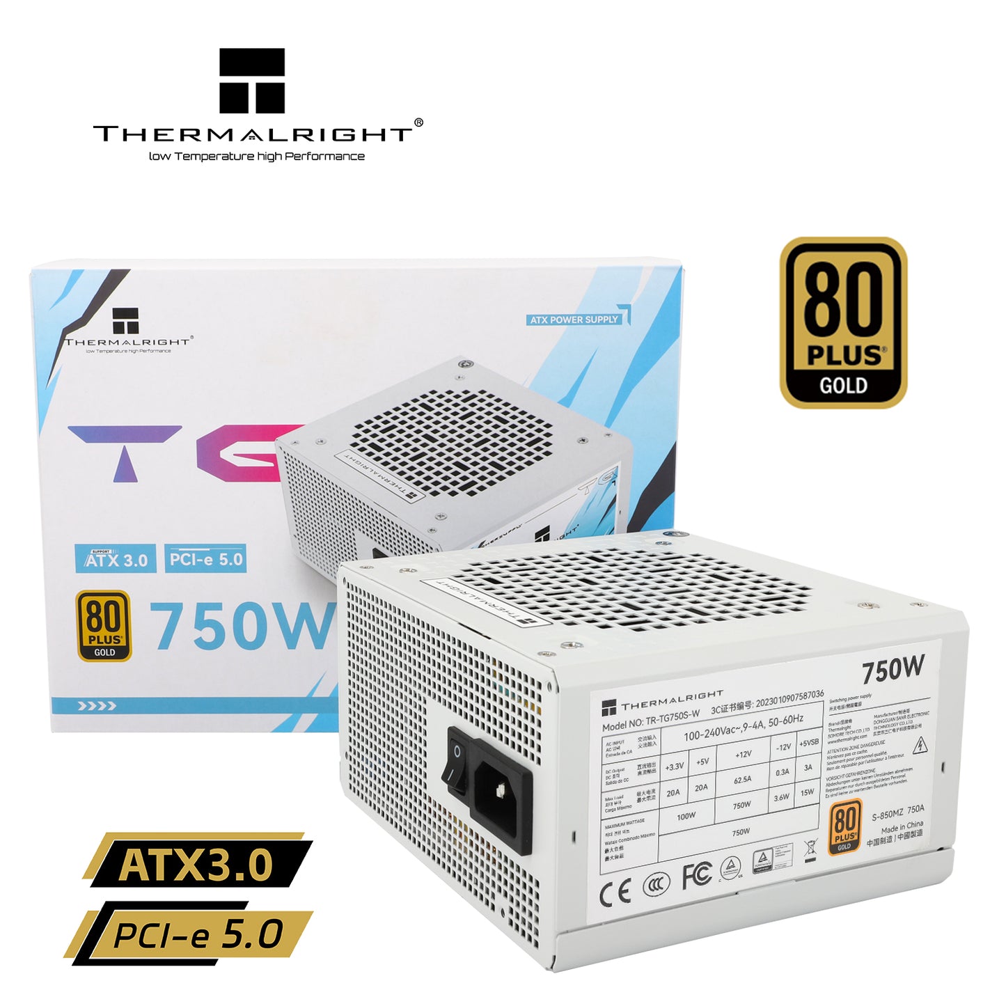 THERMALRIGHT TR-TG750S-W 750W ATX3.0 80+ GOLD WHITE EDITION PSU(5YRS) - 814256016995