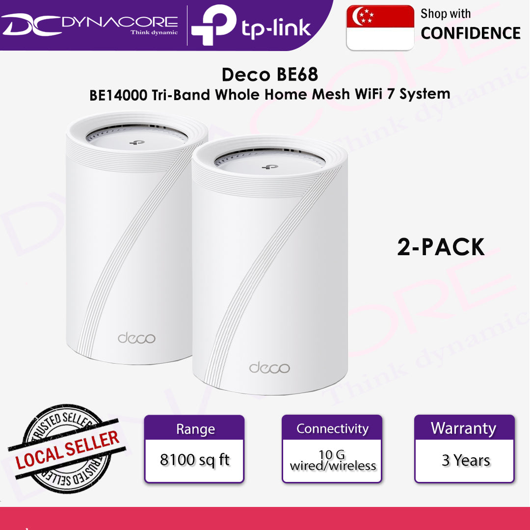TP-LINK DECO BE68 BE14000 Tri-Band Whole Home Mesh WiFi 7 System (3YRS) - 2PACK / 3PACK - 1210002600347 / 1210002600354