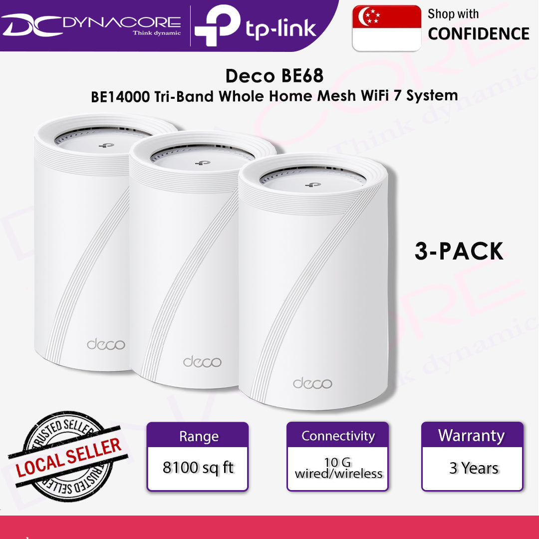TP-LINK DECO BE68 BE14000 Tri-Band Whole Home Mesh WiFi 7 System (3YRS) - 2PACK / 3PACK - 1210002600347 / 1210002600354
