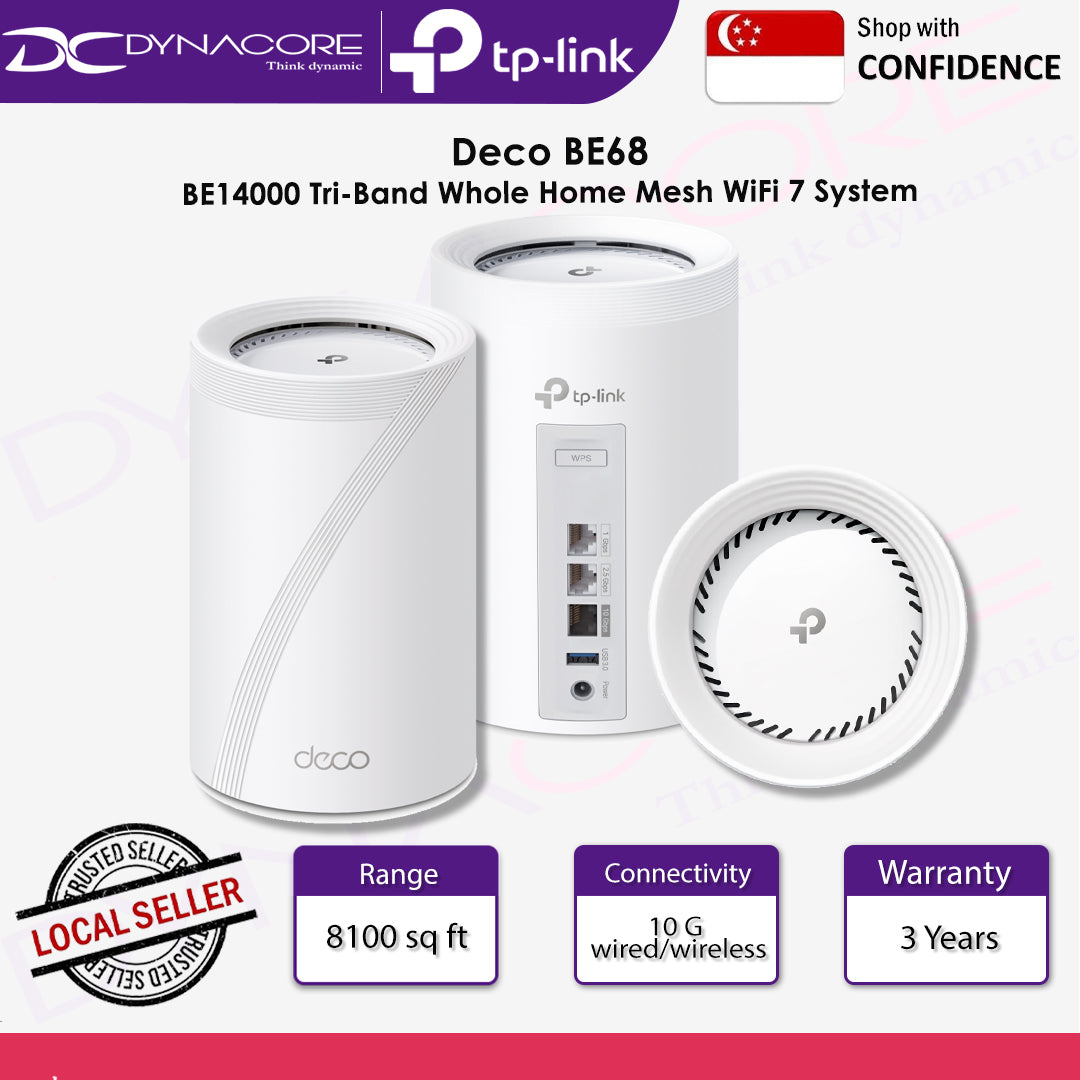 TP-LINK DECO BE68 BE14000 Tri-Band Whole Home Mesh WiFi 7 System (3YRS) - 2PACK / 3PACK - 1210002600347 / 1210002600354