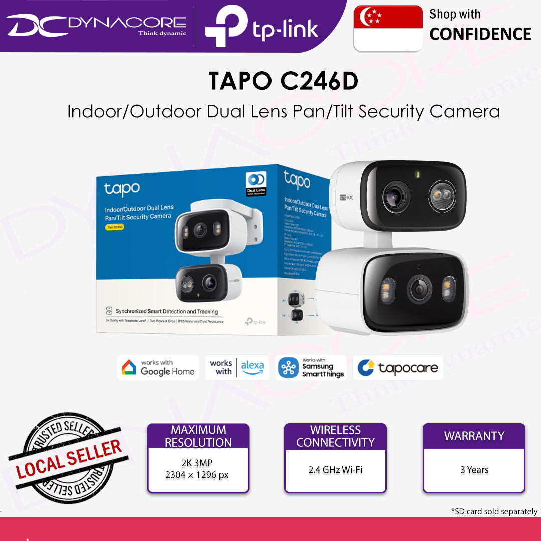 TP-LINK TAPO C246D 2K 3MP Indoor/Outdoor Dual Lens Pan/Tilt Security Camera - 1210002602723