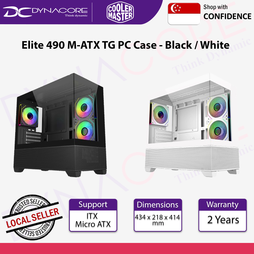 Cooler Master Elite 490 M-ATX TG PC Case, mATX Motherboard Support |RTX 50 Series Upto 425mm - Black / White