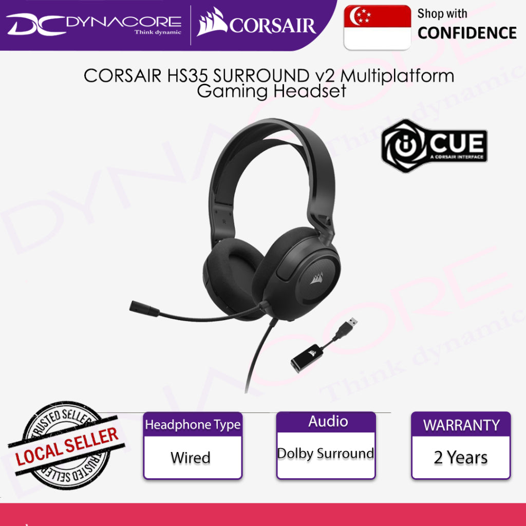 CORSAIR HS35 SURROUND v2 Multiplatform Gaming Headset - 840006680574