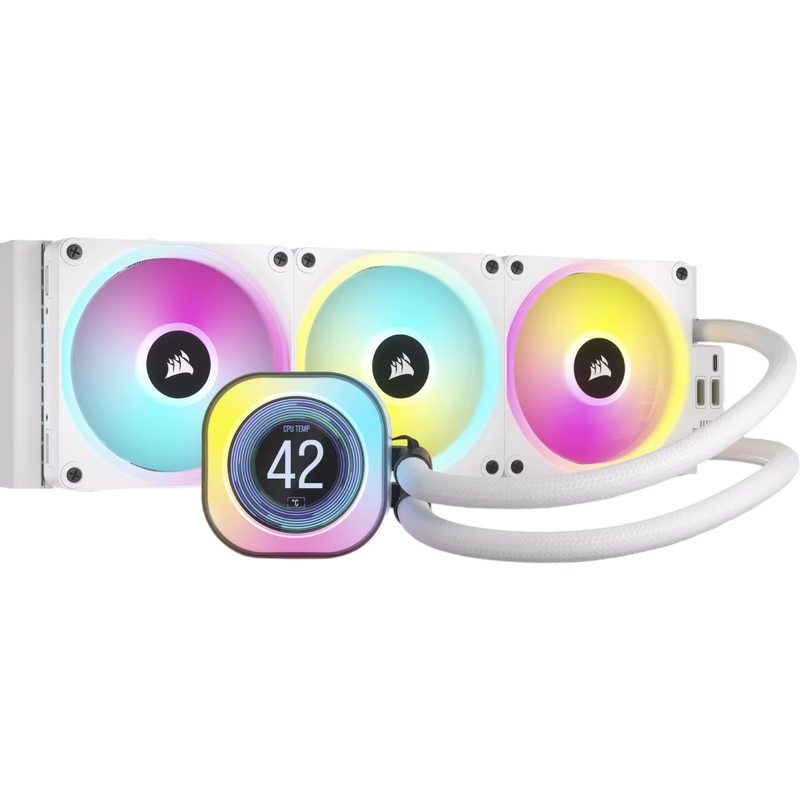 Corsair iCUE LINK H150i QX120 RGB Fans 360mm Radiator LCD Liquid CPU Cooler White - 840006665946
