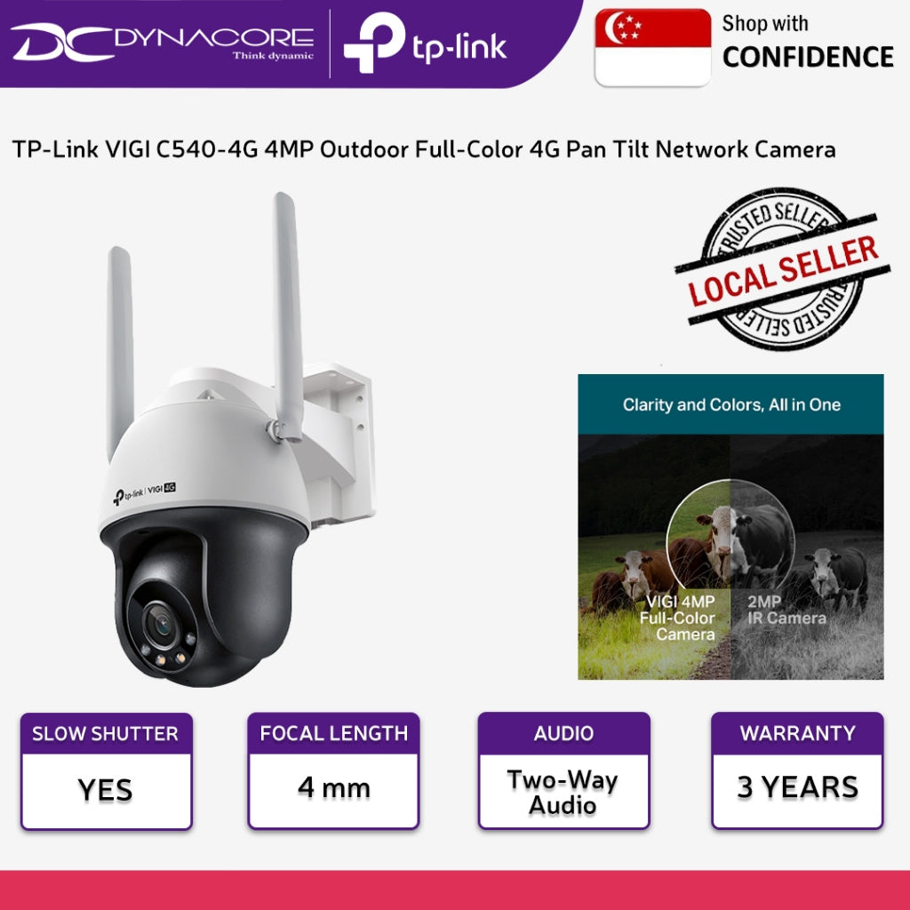 TP-Link VIGI C540-4G 4MP Outdoor Full-Color 4G Pan Tilt Network Camera - 4895252504910