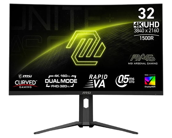 MSI MAG 321CUPDF 32 Inch UHD Curved Gaming Monitor - 1500R 3840 x 2160 Rapid VA Panel, Dual Mode / 0.5ms DP 1.HDMI 2 - MSIMAG321CUPDF