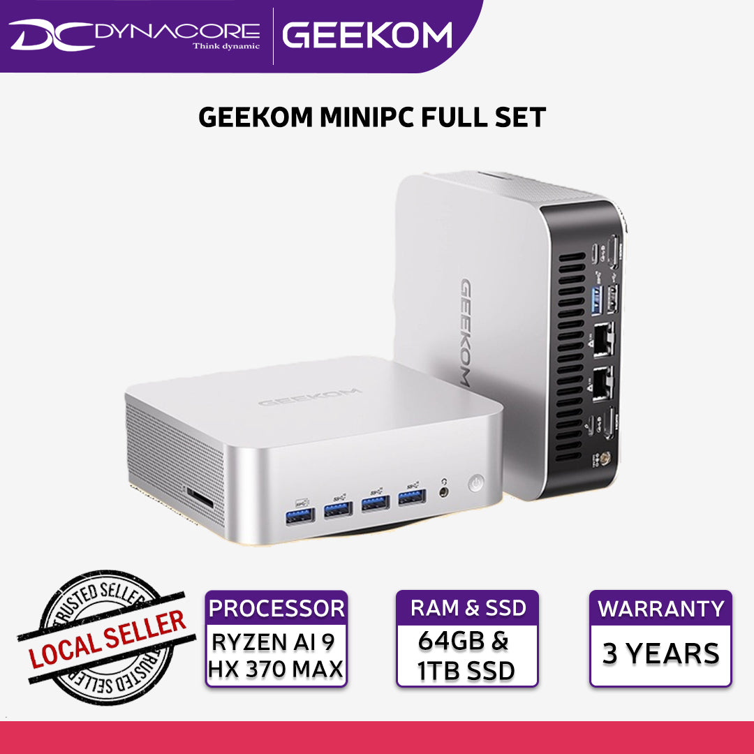 GEEKOM MINIPC FULL SET (AMD RYZEN AI 9 HX 370 MAX /32GB X1 DDR5 RAM +1S/1TB M.2 SSD /AMD 890M/ WIN11 PRO/WIFI 7+ BT5.4) - GMAI9MAX