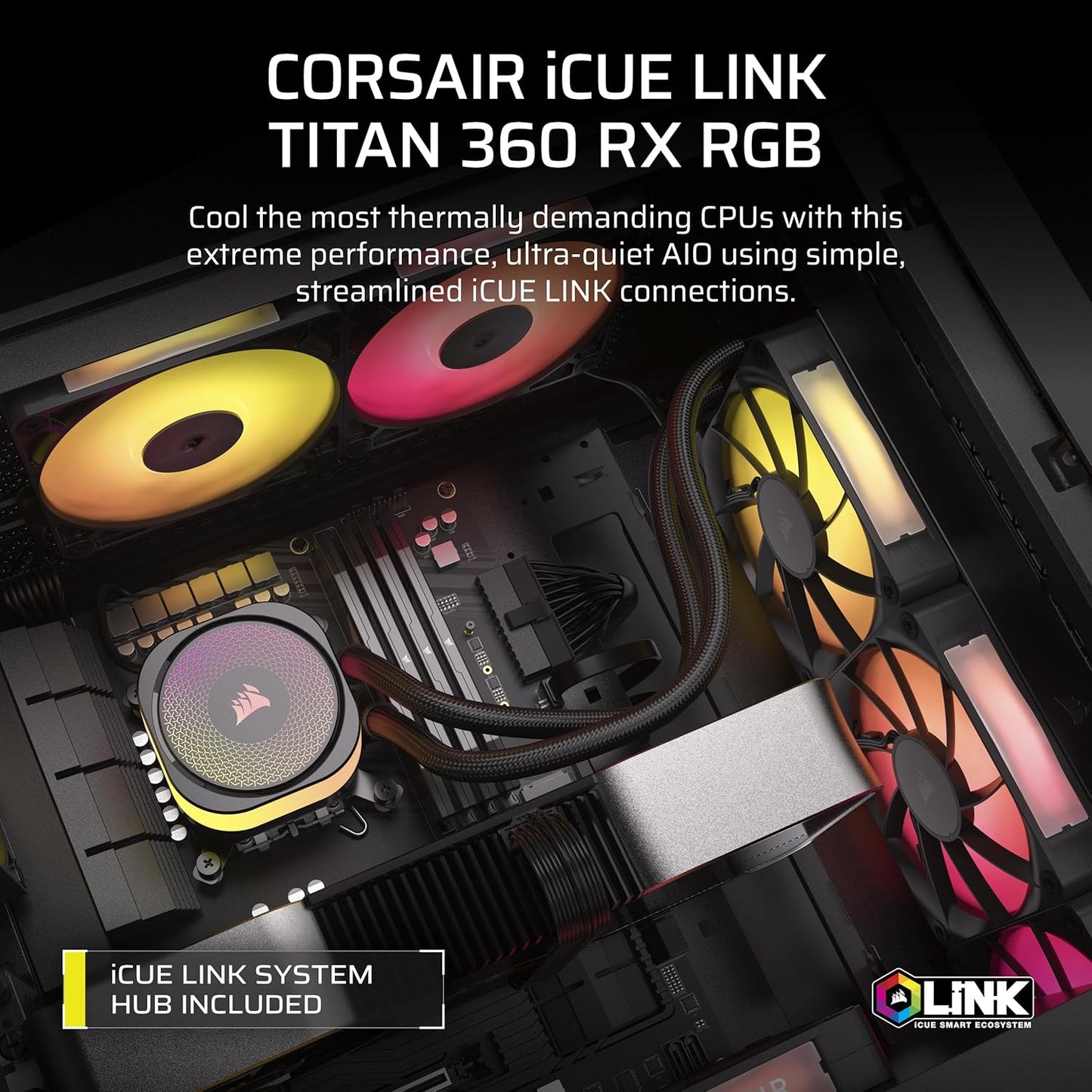 Corsair iCUE LINK TITAN 360 RX RGB AIO Liquid CPU Cooler with RX120 RGB fans - Black - 840006685432