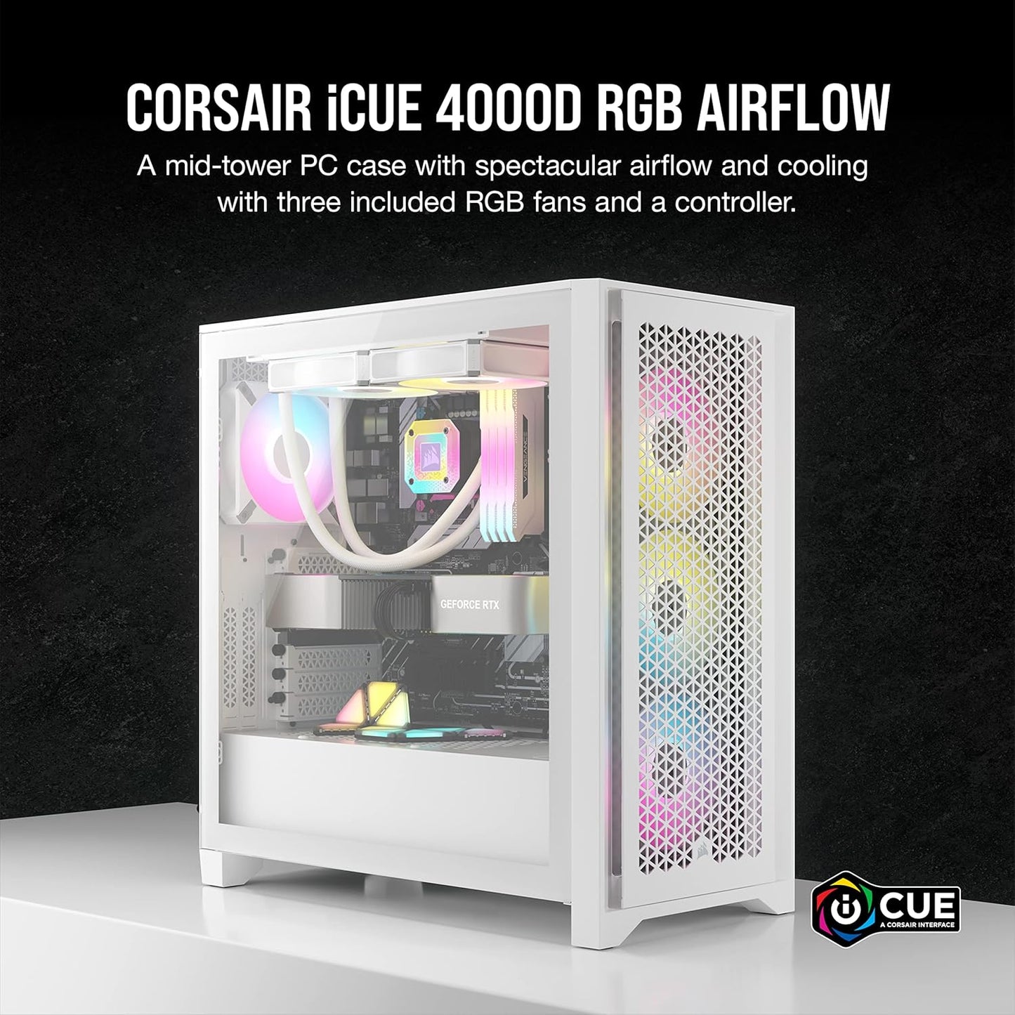 Corsair iCUE 4000X RGB Tempered Glass Mid-Tower Case - White - CS-CC-9011205-WW