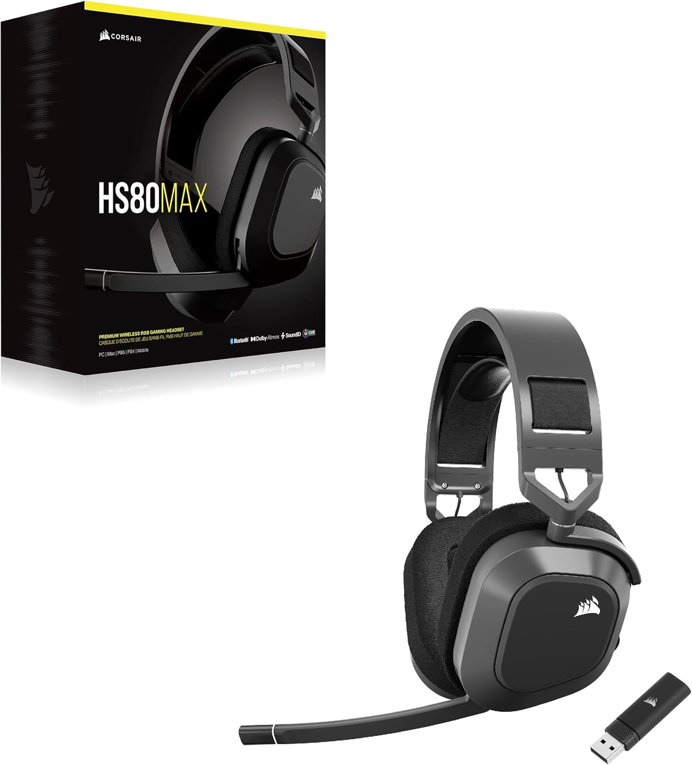 Corsair HS80 MAX WIRELESS Dolby Atmos® Gaming Headset - Steel Gray - 840006693789