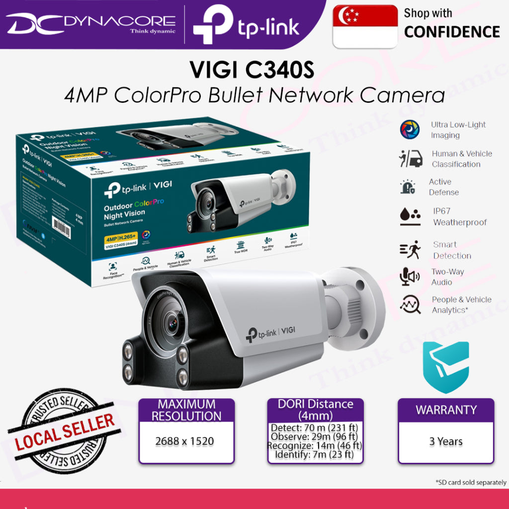 TP-LINK VIGI C340S(4mm) 4MP Outdoor ColorPro Night Vision Bullet Network Camera - 4895252500790