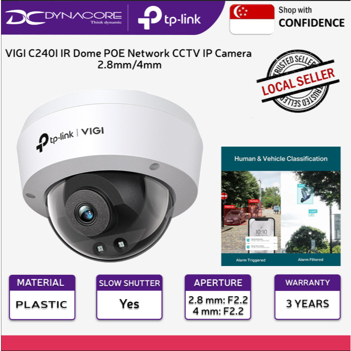 TP-Link VIGI C240I 4MP IR Dome POE Network CCTV IP Camera (2.8mm/4mm) | IK10 Vandal Proof & IP67 Waterproof | Smart DT