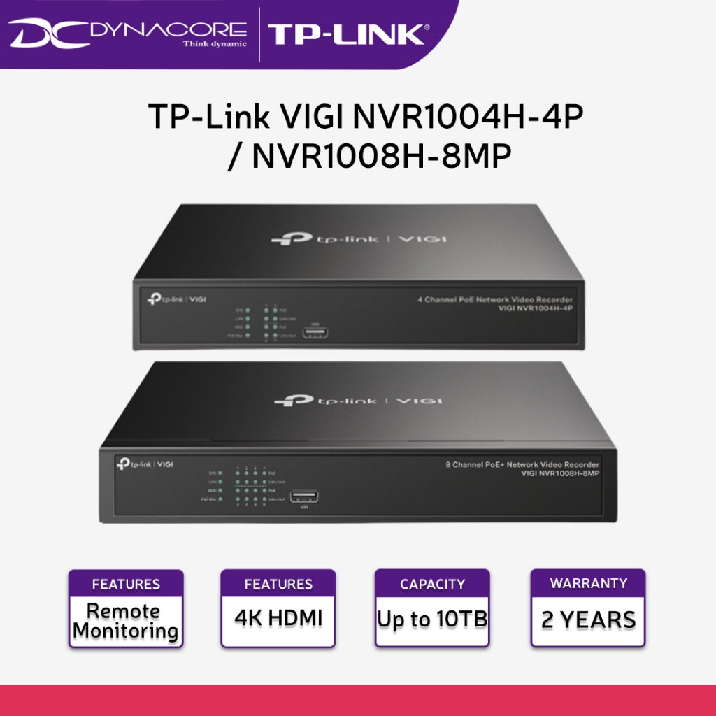 TP-Link VIGI NVR1004H-4P 4 Channel PoE+ / NVR1008H-8MP 8 Channel PoE+ Network Video Recorder