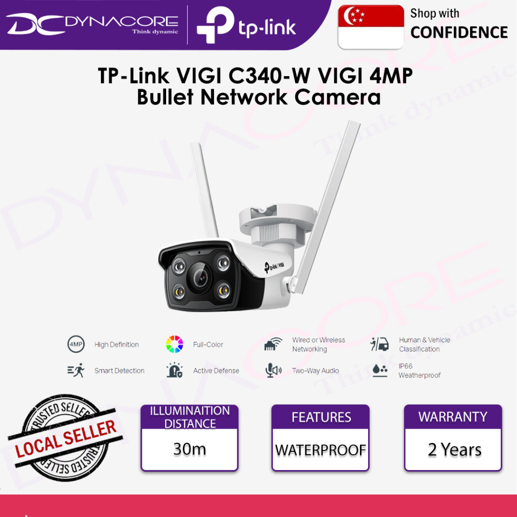 TP-Link VIGI C340-W VIGI 4MP Outdoor Full-Color Wi-Fi Bullet Network Camera 24h Full-Color - 4897098683675