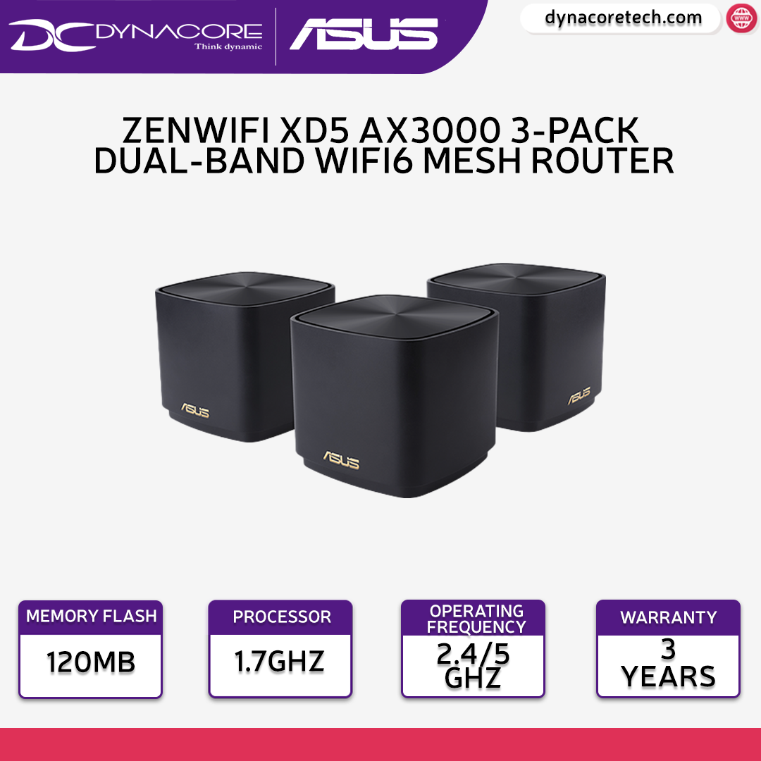 ASUS ZenWiFi XD5 AX3000 3-Pack WiFi 6 Mesh Router System - Black-4711081561408