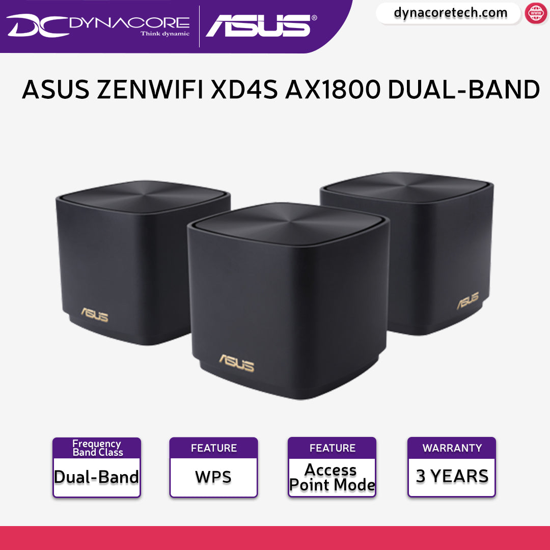 ASUS ZENWIFI XD4S AX1800 3 Pack Whole Home Mesh WiFi System - Black - 4711081760184