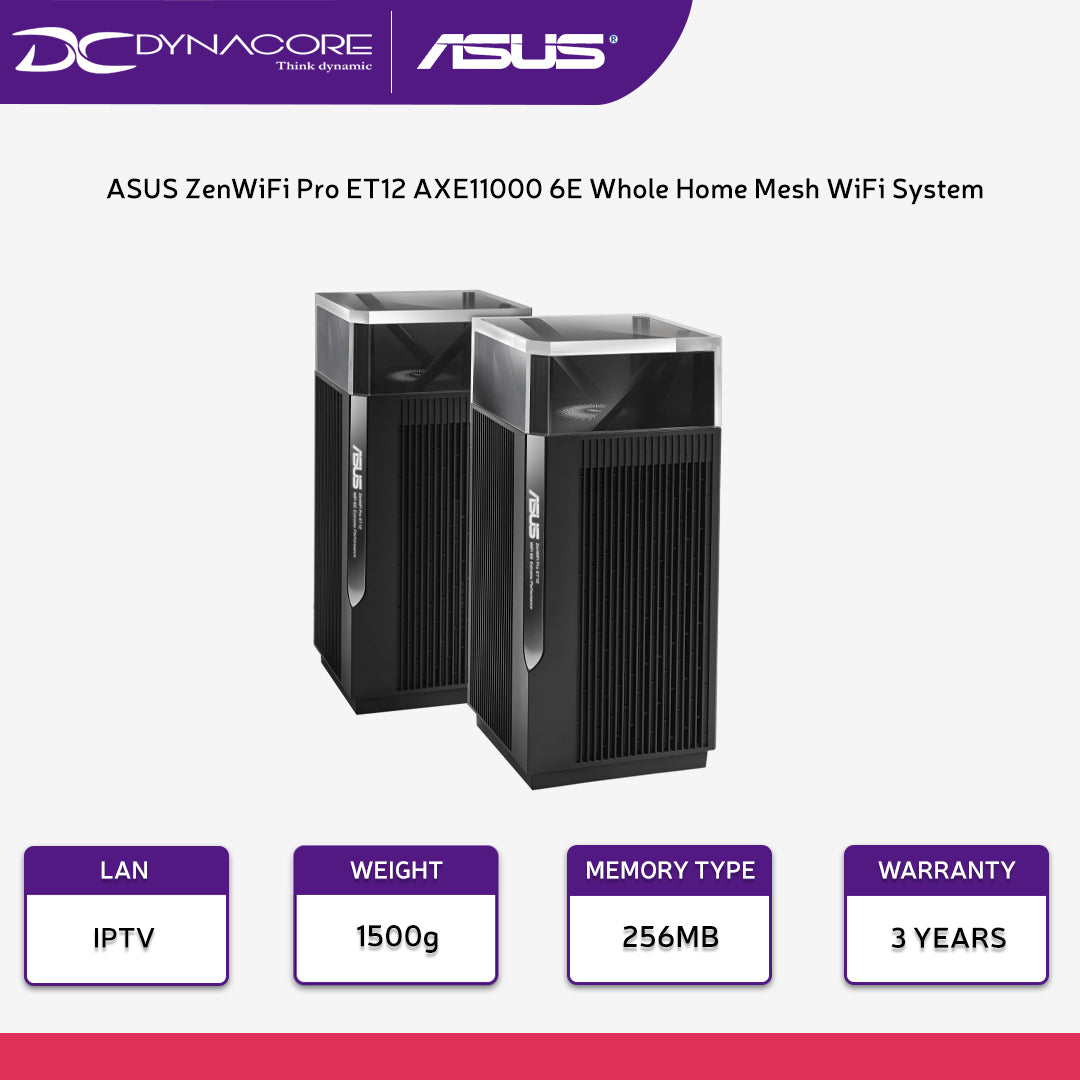 ASUS ZenWiFi Pro ET12 AXE11000 6E Whole Home Mesh WiFi System Router - 2-Pack - 4711081882855