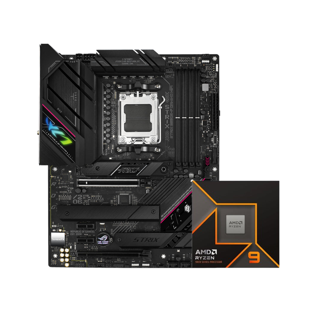 ASUS ROG STRIX B650E-F GAMING WIFI AM5 ATX MOTHERBOARD + AMD RYZEN 9 9900X 4.4GHz 12C/24T 76MB CACHE TRAY PROCESSOR - 4711081944058 +100-000000662