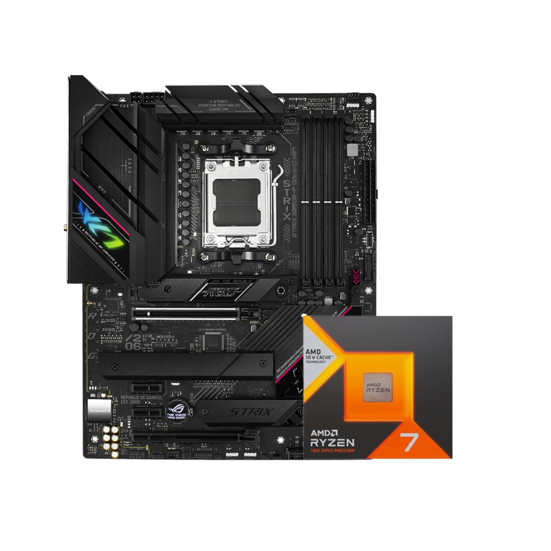 ASUS ROG STRIX B650E-F GAMING WIFI AM5 ATX MOTHERBOARD + AMD Ryzen 7 7800X3D 8 Core AM5 Zen4 PCIe 5.0 CPU/Processor - 4711081944058 +100-000000910