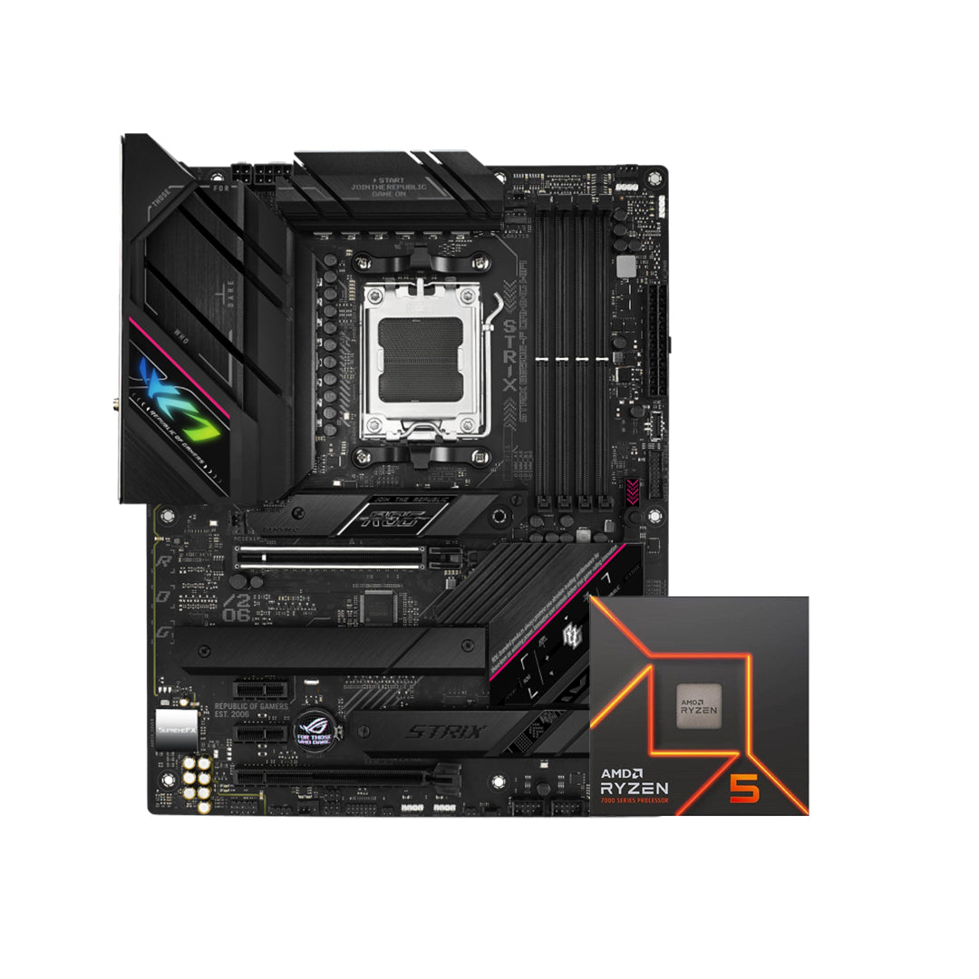 ASUS ROG STRIX B650E-F GAMING WIFI AM5 ATX MOTHERBOARD + AMD RYZEN 5 7600 3.8GHz 6CORE/12THREAD RADEON GRAPHICS TRAY PROCESSOR - 4711081944058 +100-000001015