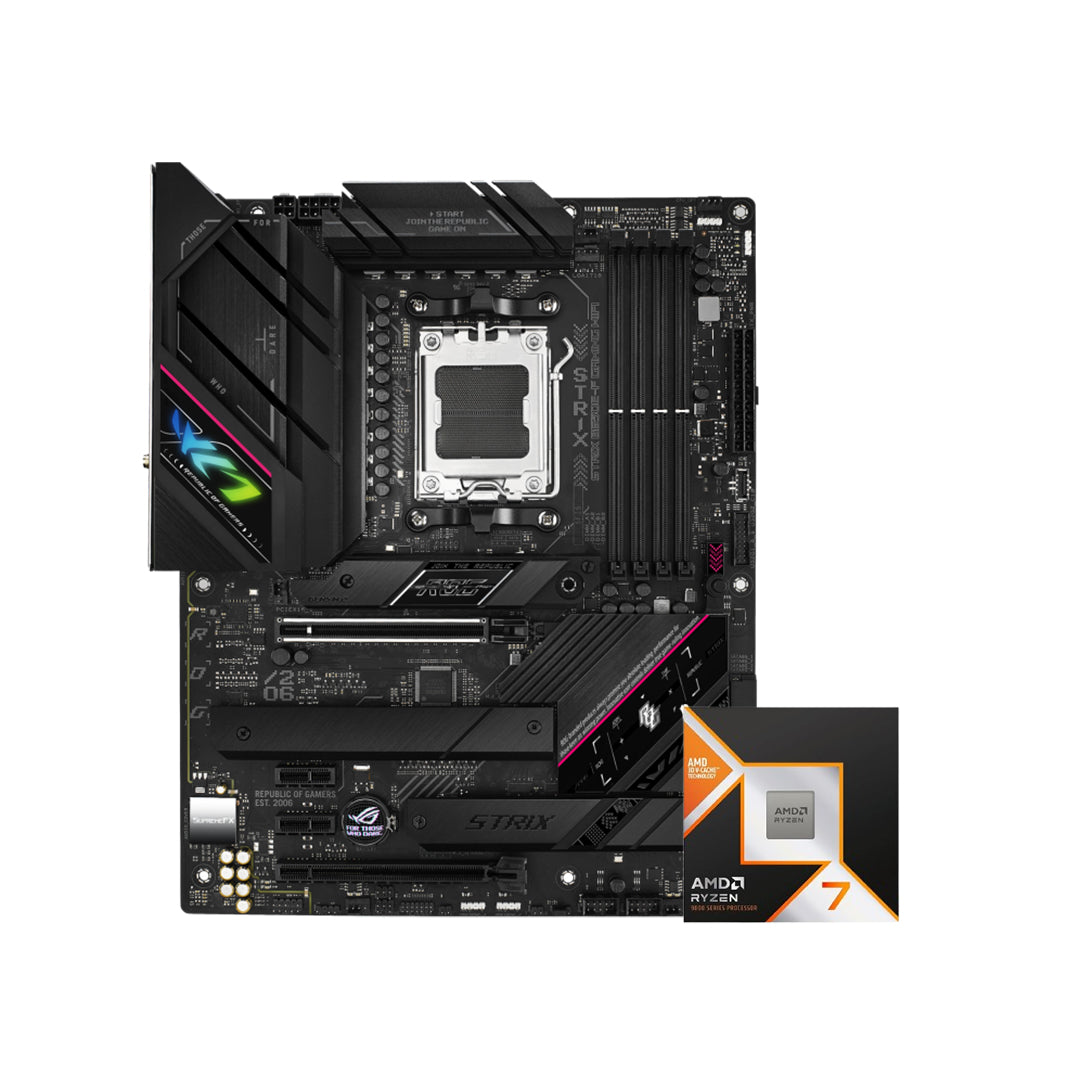 ASUS ROG STRIX B650E-F GAMING WIFI AM5 ATX MOTHERBOARD + AMD RYZEN 7 9800X3D 4.7GHz 8C/16T 104MB CACHE TRAY PROCESSOR - 4711081944058 +100-000001084