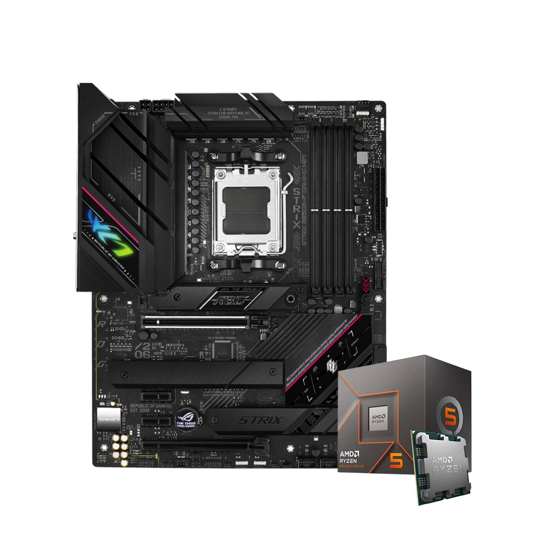 ASUS ROG STRIX B650E-F GAMING WIFI AM5 ATX MOTHERBOARD + AMD RYZEN 5 8400F 4.2GHz 6CORE/12THREAD MPK AM5 PROCESSOR - 4711081944058 +100-100001591MPK