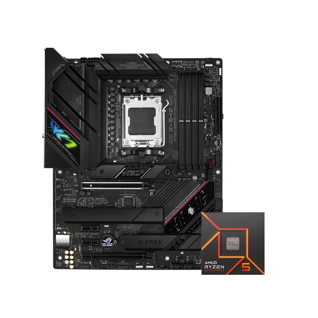 ASUS ROG STRIX B650E-F GAMING WIFI AM5 ATX MOTHERBOARD + AMD Ryzen 5 7600 6-Core, 12-Thread AM5 Desktop Processor / CPU - 4711081944058 +730143314572