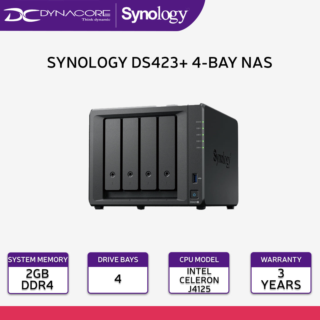 Synology DS423+ 4-Bay NAS Diskstation Enclosure, 2GB DDR4 RAM, Quad Core CPU-4711174725007