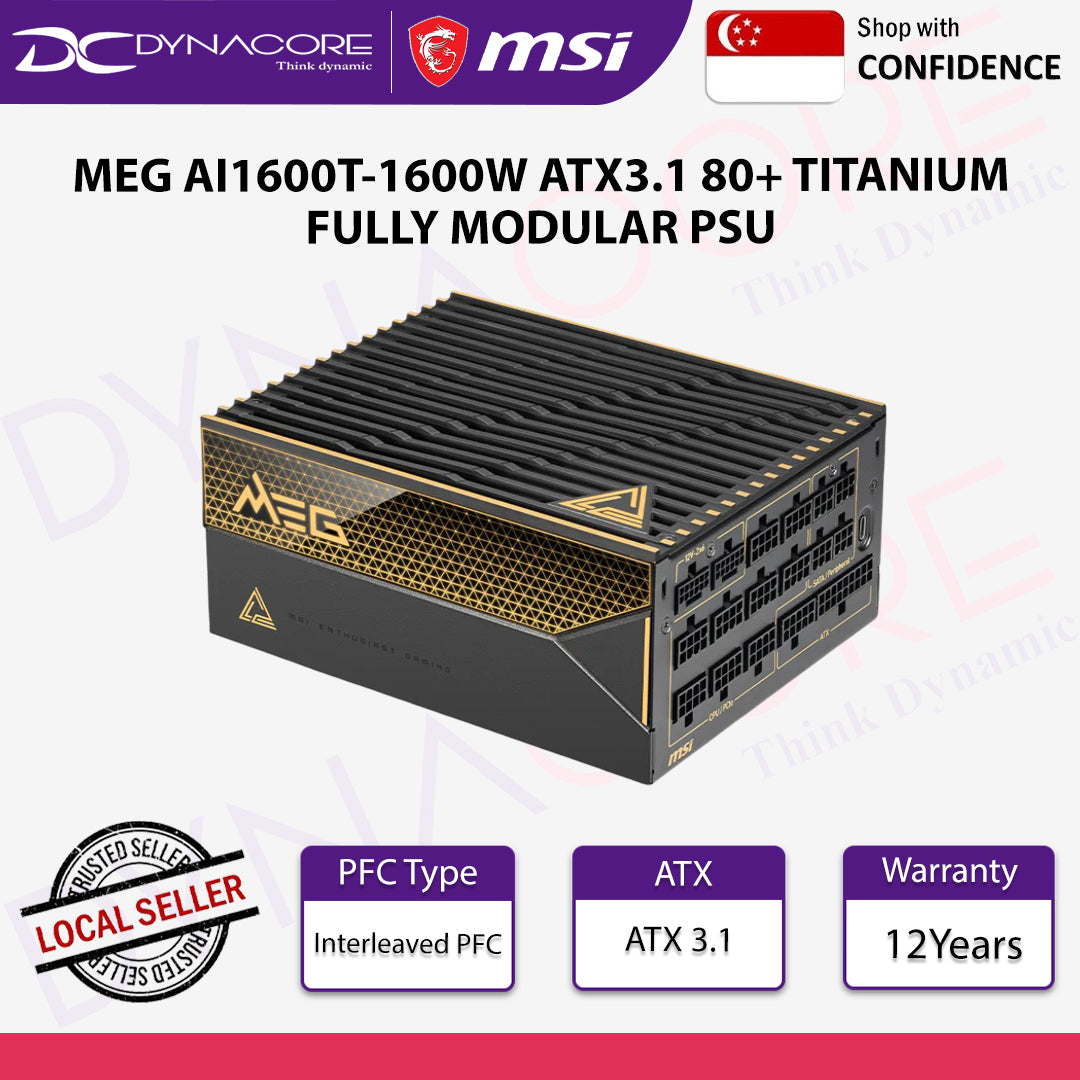 MSI MEG Ai1600T 1600W PCIE5 Power Supply Unit 1600W 80 Plus Titanium ATX 3.1 - 4711377238847