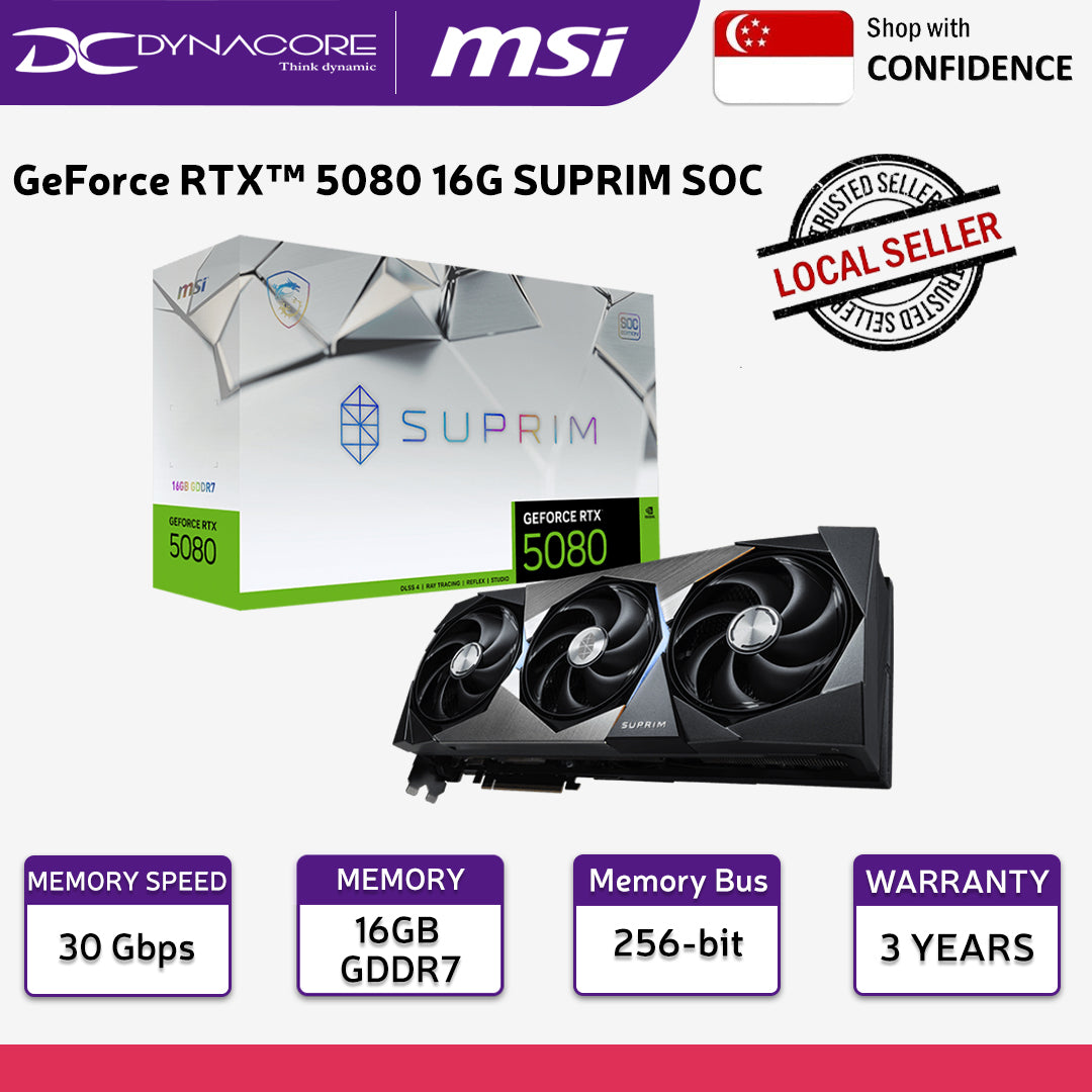 MSI GeForce RTX 5080 Suprim SOC 16GB GDDR7 Graphics Card - RTX5080 - 4711377292238