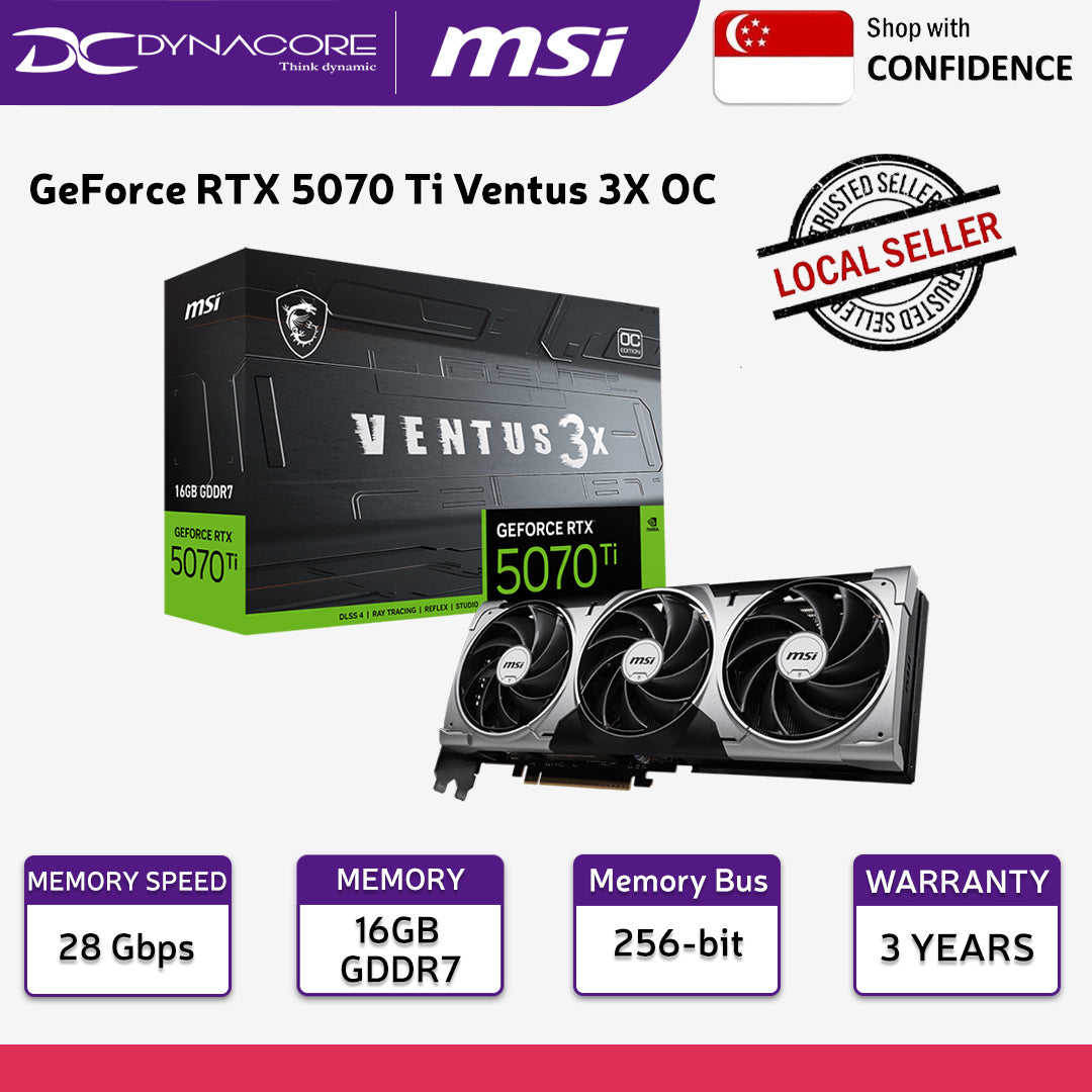 MSI GEFORCE RTX5070Ti 16GB VENTUS 3X OC TRIPLE FAN GDDR7 - 4711377301589