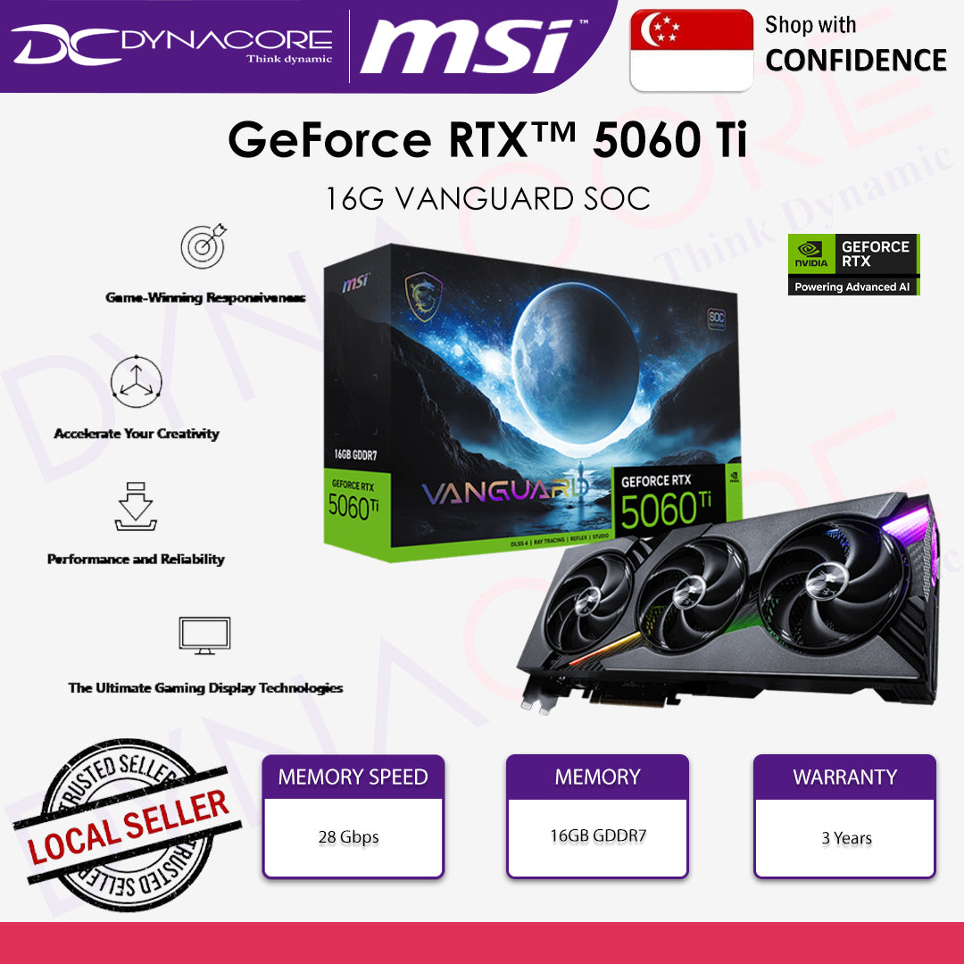 MSI GEFORCE RTX 5060Ti 16G VANGUARD SOC 16GB GDDR7 GRAPHICS CARD - 4711377334464