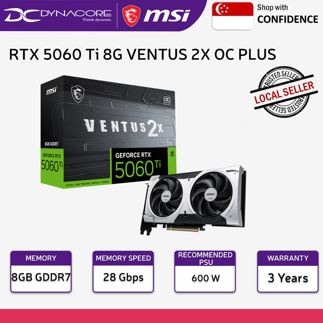 MSI GeForce RTX 5060Ti 8G VENTUS 2X OC PLUS Graphics Card - 4711377338868