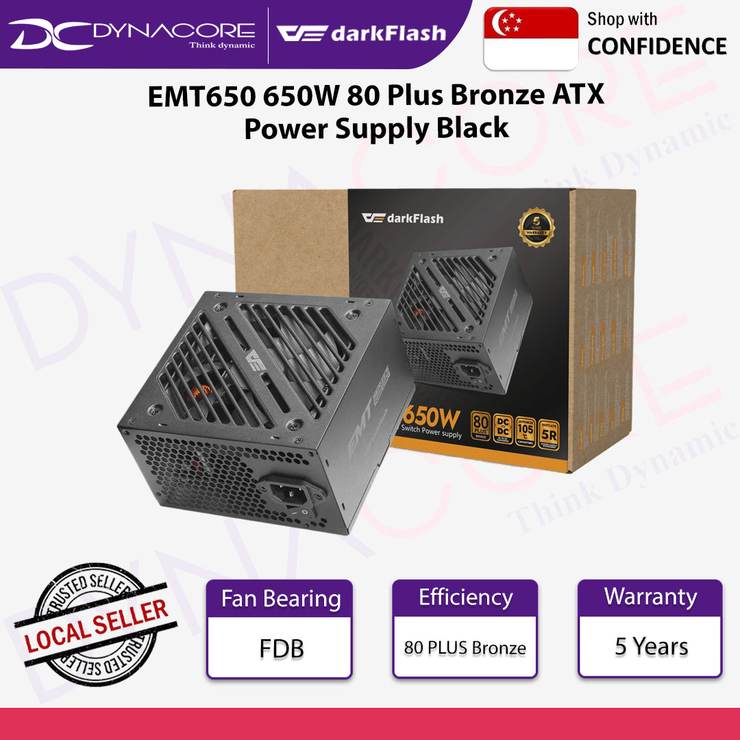 DarkFlash EMT650 650W 80 Plus Bronze ATX Power Supply Black - 4711527005633