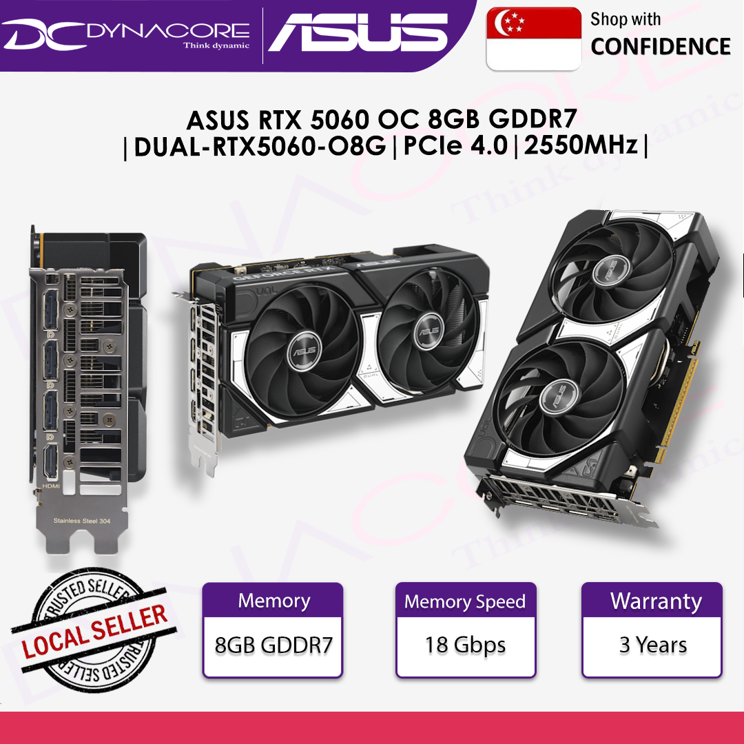 ASUS GEFORCE DUAL RTX5060 O8G TWIN FAN OC GDDR7 GPU - 4711636057899