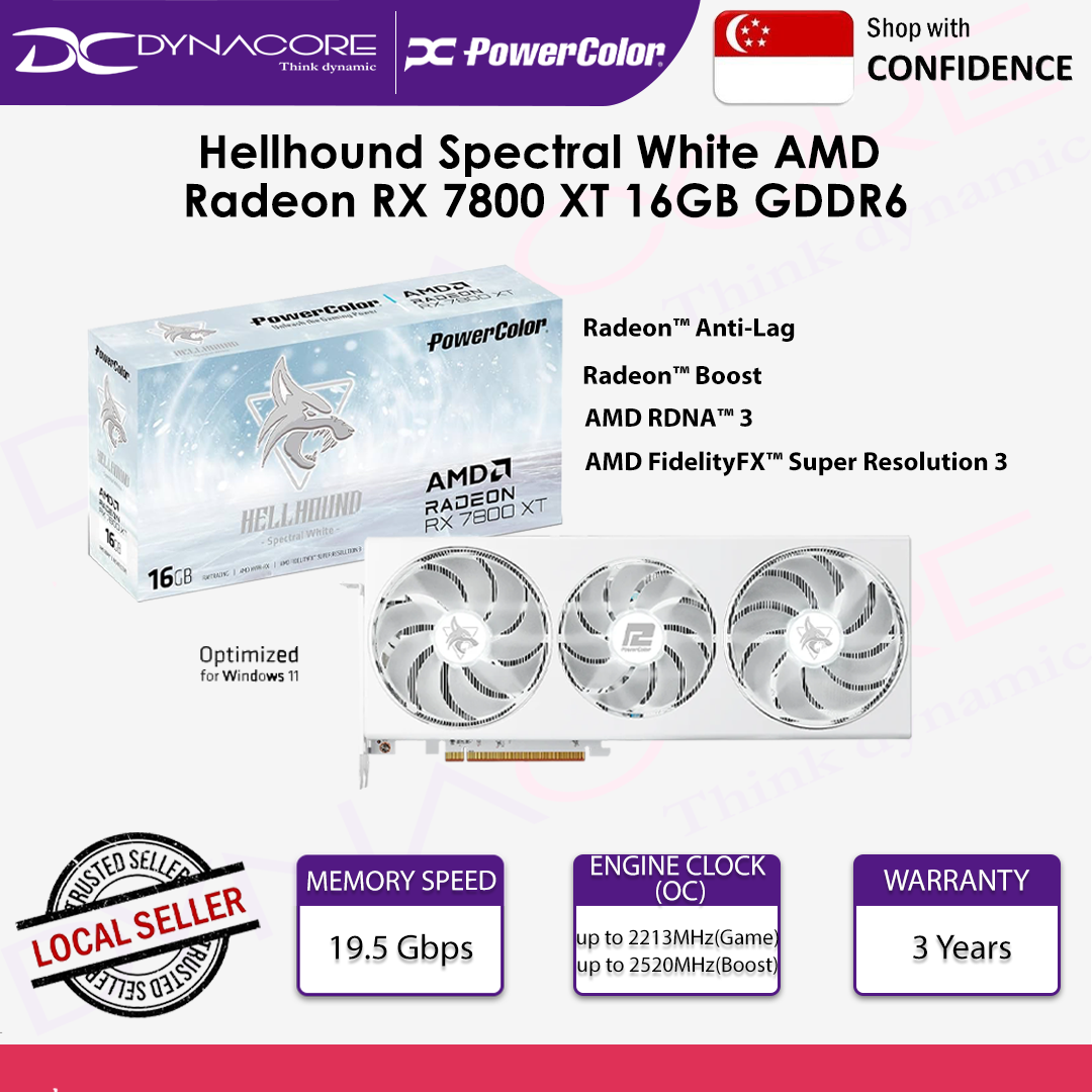 POWERCOLOR HELLHOUND SPECTRAL WHITE RX7800XT 16GB-L/OC TRIPLE FAN GPU - 4713436175148