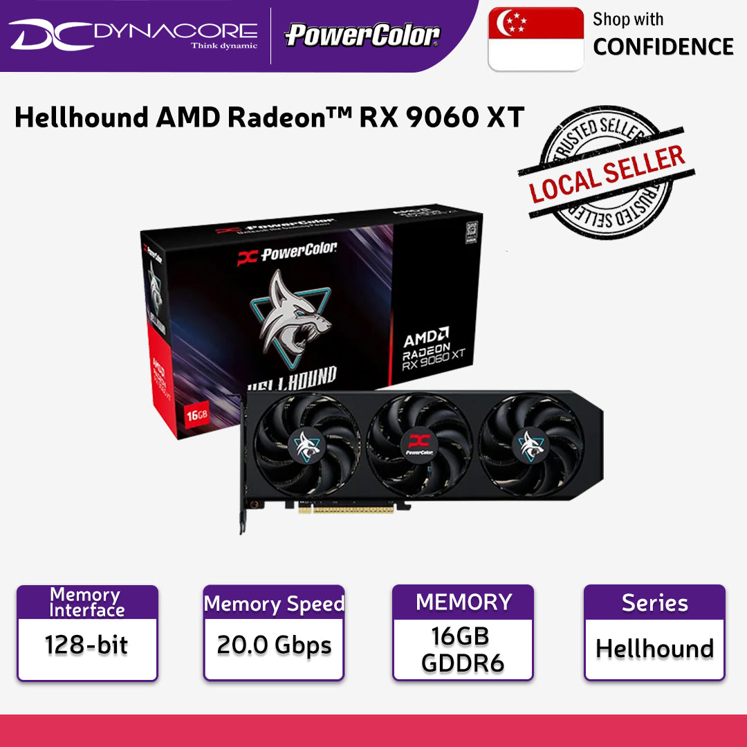 PowerColor Hellhound AMD Radeon™ RX 9060XT 16GB GDDR6 Graphics Card - RX9060XT 16G-L/OC - 4713436175957